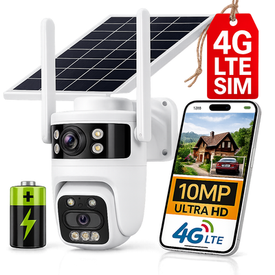 Kamera Solarna GSM HR-10W 10 MPx Obrotowa Zewnętrzna 4G Lte na kartę SIM Baterie