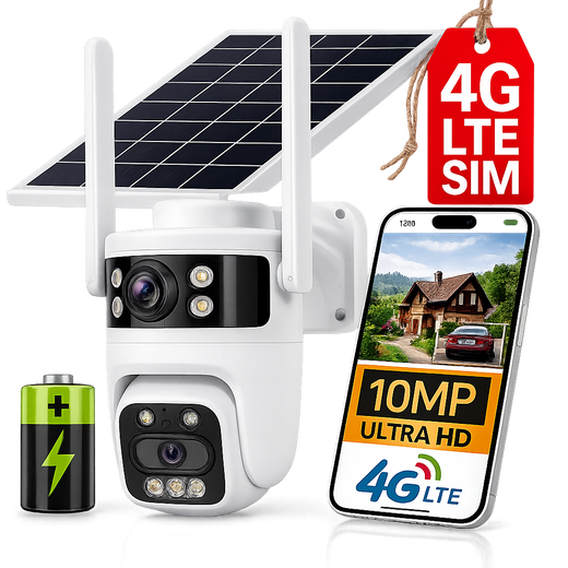 Kamera Solarna GSM HR-10W 10 MPx Obrotowa Zewnętrzna 4G Lte na kartę SIM Baterie