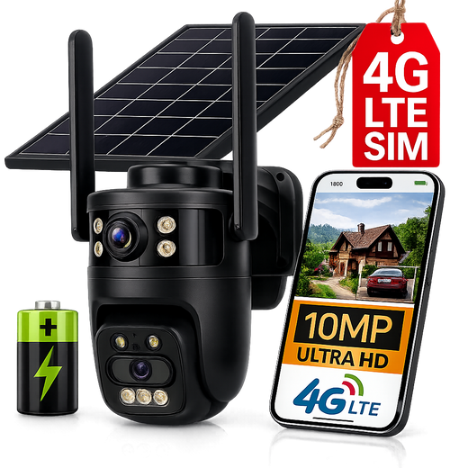 Kamera Solarna GSM HR-10B 10 MPx Obrotowa Zewnętrzna 4G Lte na kartę SIM Baterie
