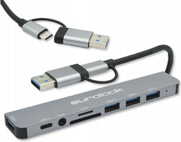 Uniwersalny HUB-01C adapter rozdzielacz USB-C 8w1 czytnik SD USB 3.0 AUDIO