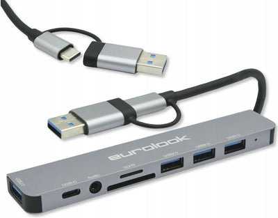 Uniwersalny HUB-01C adapter rozdzielacz USB-C 8w1 czytnik SD USB 3.0 AUDIO