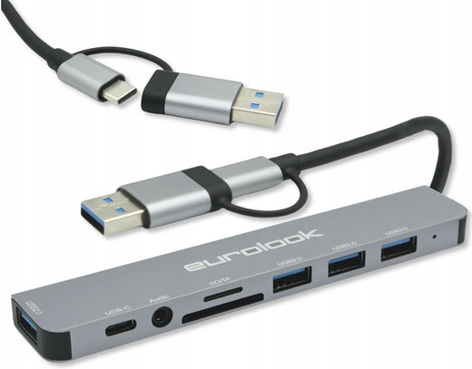 Uniwersalny HUB-01C adapter rozdzielacz USB-C 8w1 czytnik SD USB 3.0 AUDIO