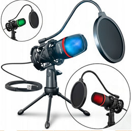 Markowy Mikrofon do komputera Studyjny Gamingowy USB na statywie RGB MCR6